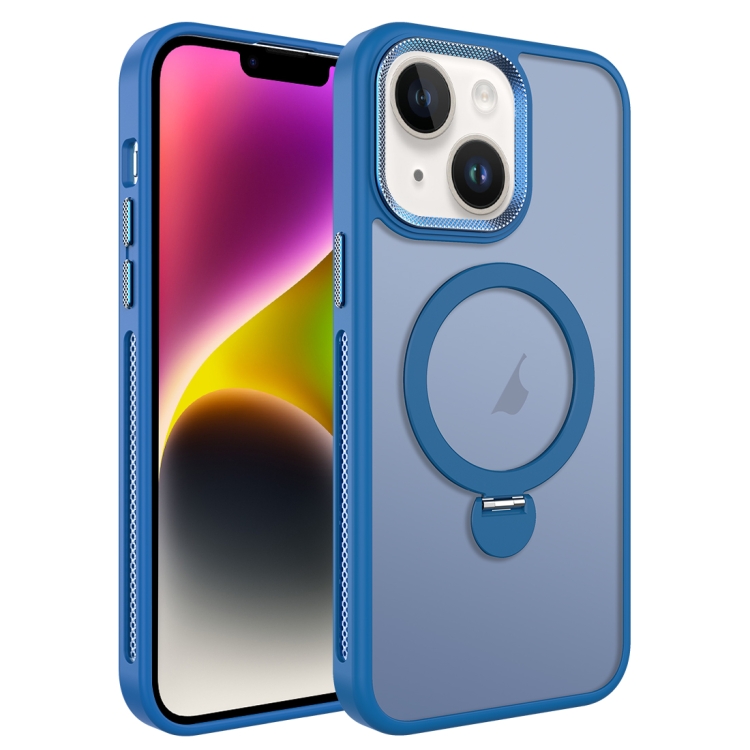 

For iPhone 14 MagSafe Magnetic Holder Breathable Phone Case(Blue)