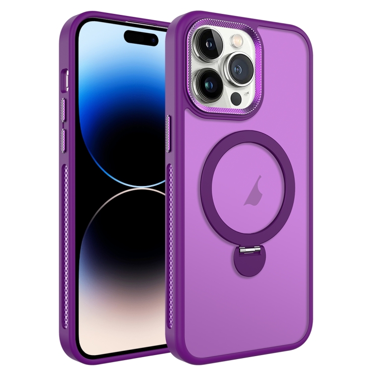 

For iPhone 14 Pro MagSafe Magnetic Holder Breathable Phone Case(Purple)