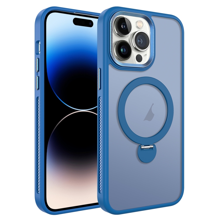 

For iPhone 14 Pro Max MagSafe Magnetic Holder Breathable Phone Case(Blue)