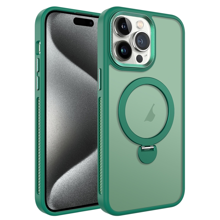 

For iPhone 15 Pro MagSafe Magnetic Holder Breathable Phone Case(Green)