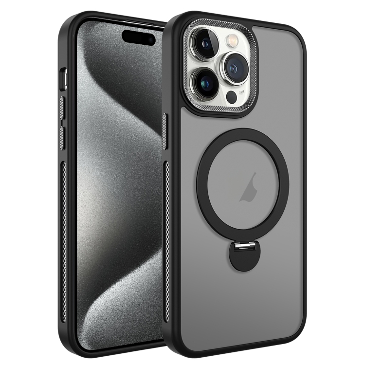 

For iPhone 15 Pro MagSafe Magnetic Holder Breathable Phone Case(Black)