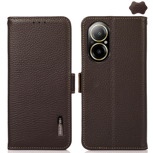 

For Realme C67 4G KHAZNEH Side-Magnetic Litchi Genuine Leather RFID Phone Case(Brown)
