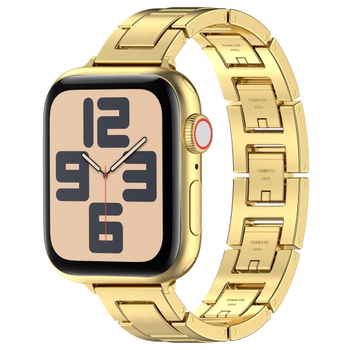 For Apple Watch SE 2023 44mm H Slim Stainless Steel Watch Band(Gold)