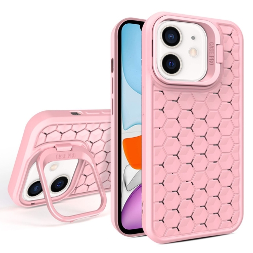 

For iPhone 11 Honeycomb Radiating Lens Holder Magsafe Phone Case(Pink)