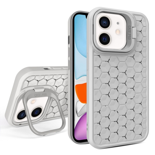 

For iPhone 11 Honeycomb Radiating Lens Holder Magsafe Phone Case(Grey)