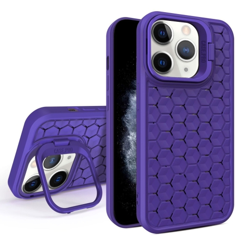 

For iPhone 11 Pro Honeycomb Radiating Lens Holder Magsafe Phone Case(Purple)