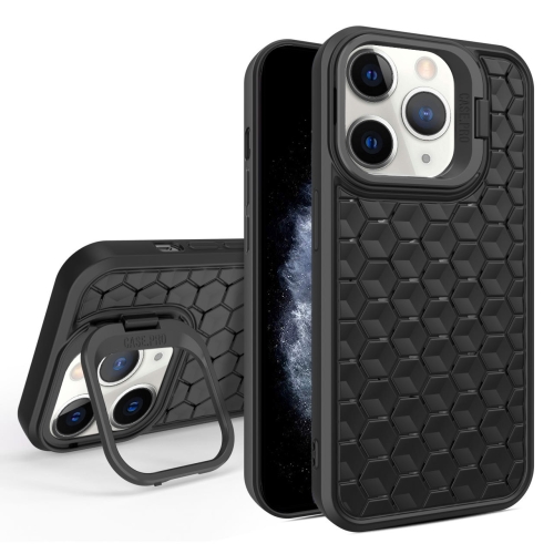 

For iPhone 11 Pro Max Honeycomb Radiating Lens Holder Magsafe Phone Case(Black)