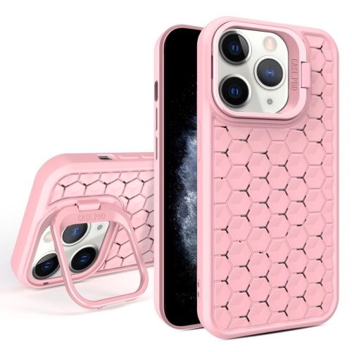 

For iPhone 11 Pro Max Honeycomb Radiating Lens Holder Magsafe Phone Case(Pink)