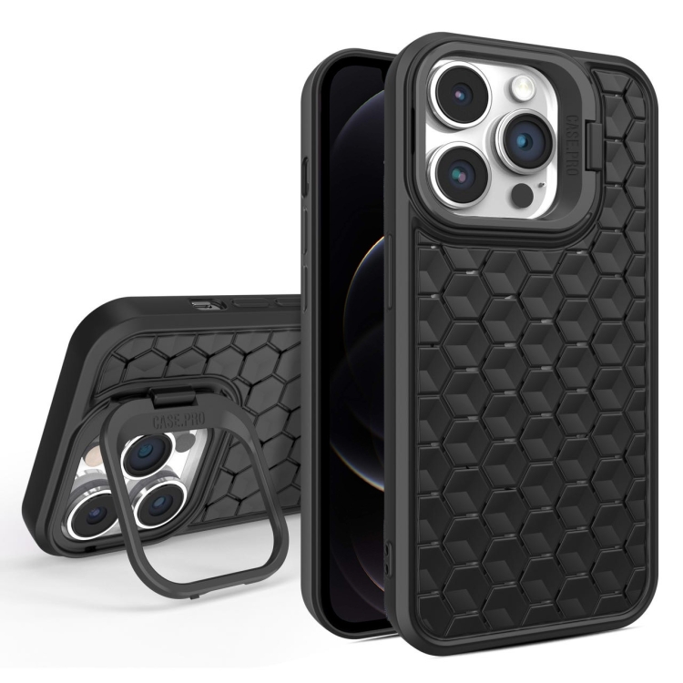 

For iPhone 12 Pro Honeycomb Radiating Lens Holder Magsafe Phone Case(Black)