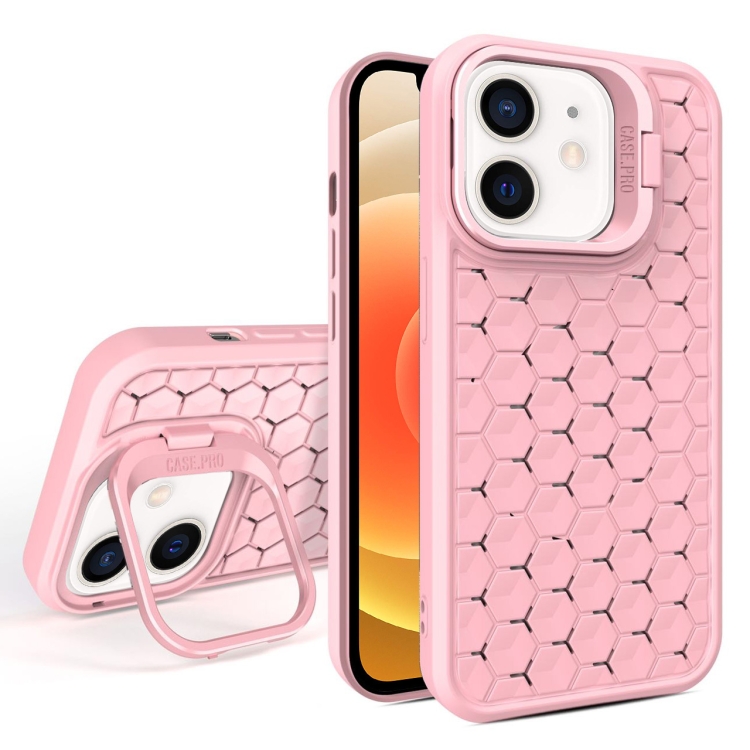 

For iPhone 12 Honeycomb Radiating Lens Holder Magsafe Phone Case(Pink)