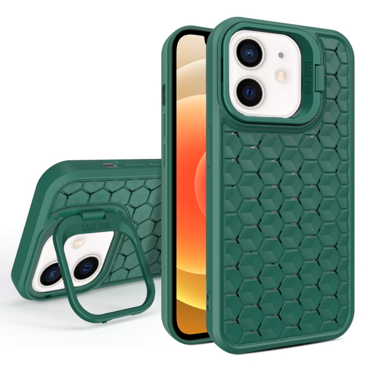 

For iPhone 12 Honeycomb Radiating Lens Holder Magsafe Phone Case(Green)