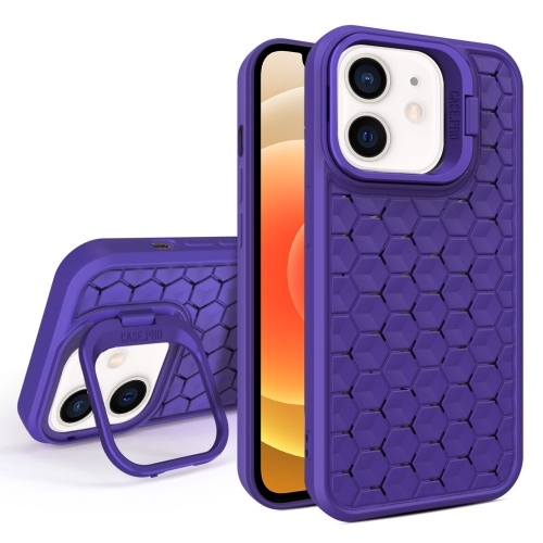 

For iPhone 12 Honeycomb Radiating Lens Holder Magsafe Phone Case(Purple)