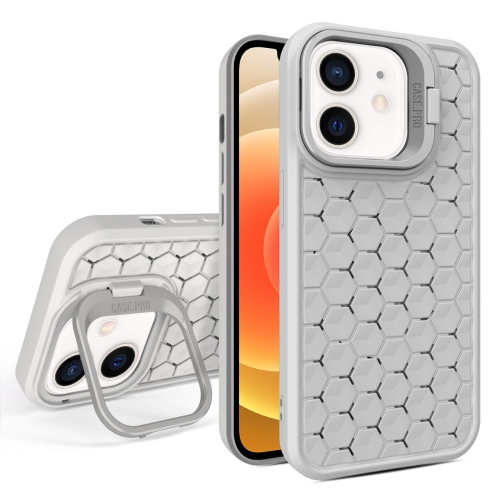 

For iPhone 12 Honeycomb Radiating Lens Holder Magsafe Phone Case(Grey)