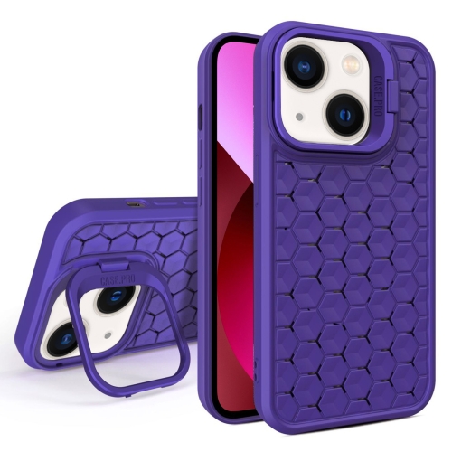 

For iPhone 13 Honeycomb Radiating Lens Holder Magsafe Phone Case(Purple)