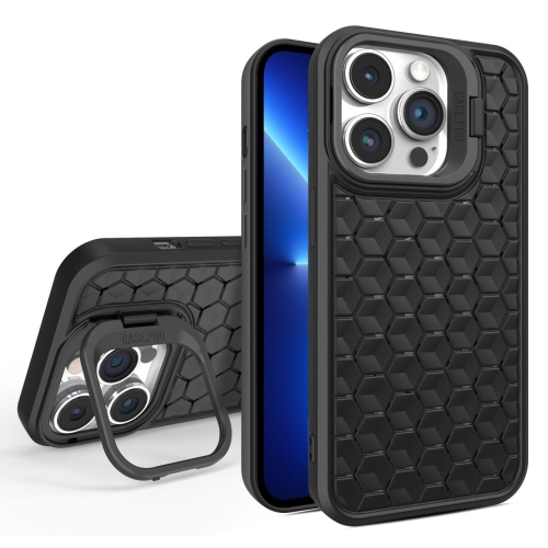 

For iPhone 13 Pro Honeycomb Radiating Lens Holder Magsafe Phone Case(Black)