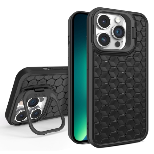 

For iPhone 13 Pro Max Honeycomb Radiating Lens Holder Magsafe Phone Case(Black)