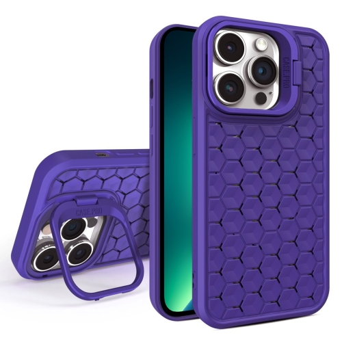 

For iPhone 13 Pro Max Honeycomb Radiating Lens Holder Magsafe Phone Case(Purple)