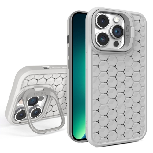 

For iPhone 13 Pro Max Honeycomb Radiating Lens Holder Magsafe Phone Case(Grey)