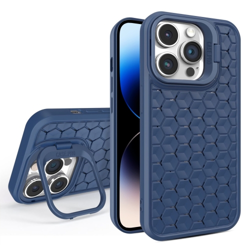 

For iPhone 14 Pro Max Honeycomb Radiating Lens Holder Magsafe Phone Case(Blue)