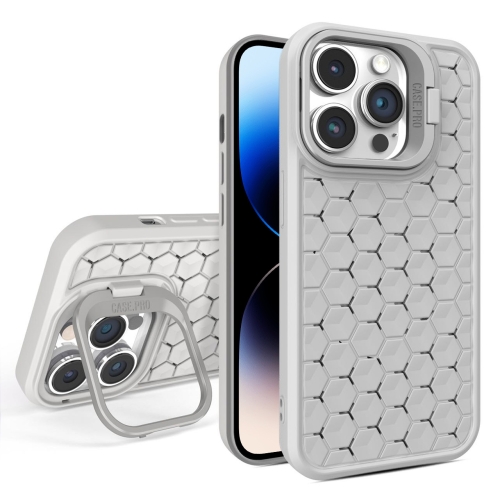 

For iPhone 14 Pro Max Honeycomb Radiating Lens Holder Magsafe Phone Case(Grey)
