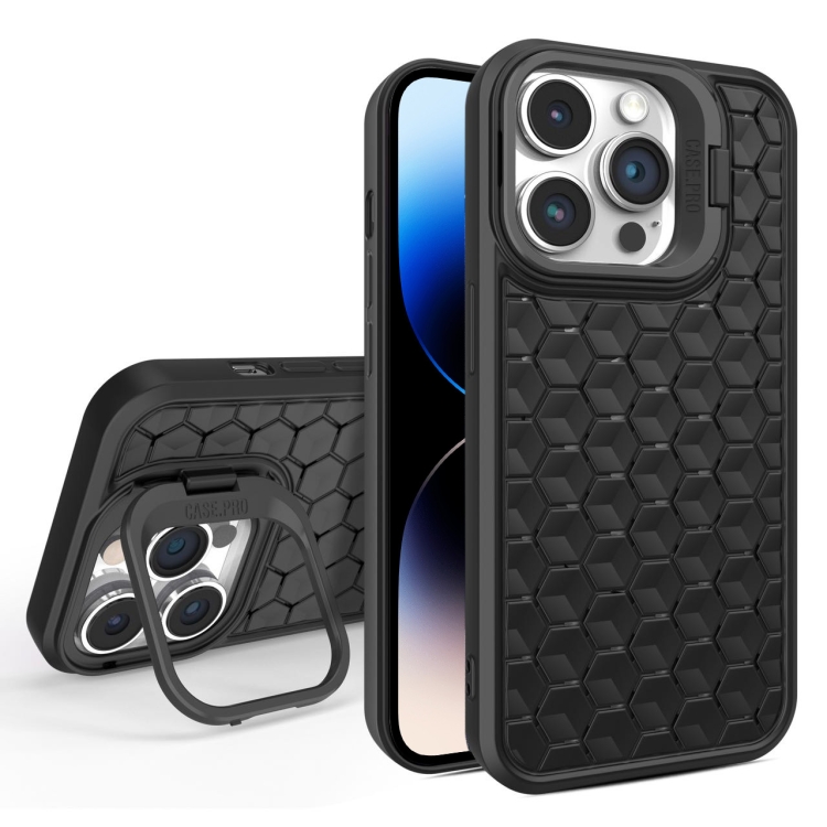 

For iPhone 14 Pro Honeycomb Radiating Lens Holder Magsafe Phone Case(Black)