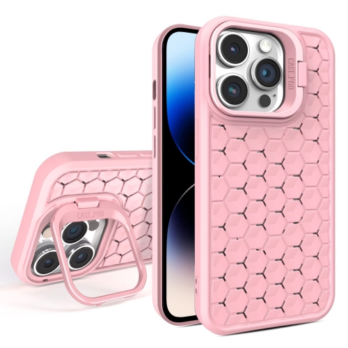 

For iPhone 14 Pro Honeycomb Radiating Lens Holder Magsafe Phone Case(Pink)