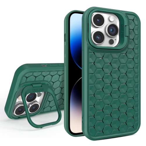 For iPhone 14 Pro Honeycomb Radiating Lens Holder Magsafe Phone Case(Green)