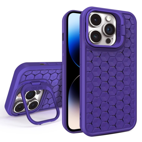 

For iPhone 14 Pro Honeycomb Radiating Lens Holder Magsafe Phone Case(Purple)