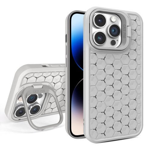 

For iPhone 14 Pro Honeycomb Radiating Lens Holder Magsafe Phone Case(Grey)