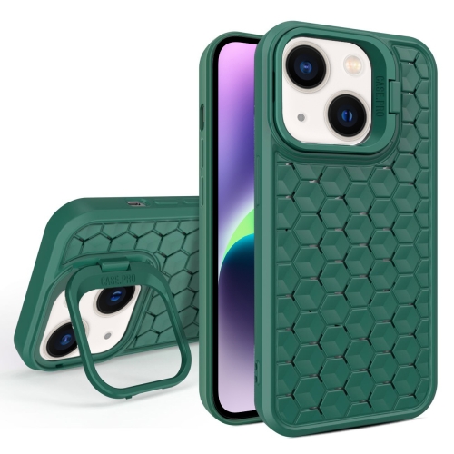 

For iPhone 14 Plus Honeycomb Radiating Lens Holder Magsafe Phone Case(Green)