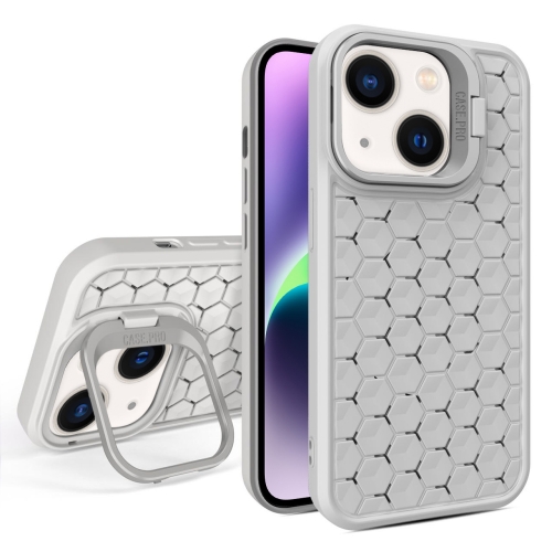 

For iPhone 14 Honeycomb Radiating Lens Holder Magsafe Phone Case(Grey)