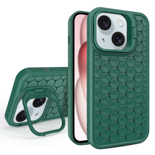 

For iPhone 15 Honeycomb Radiating Lens Holder Magsafe Phone Case(Green)