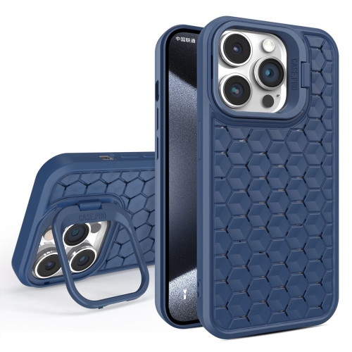 

For iPhone 15 Pro Honeycomb Radiating Lens Holder Magsafe Phone Case(Blue)