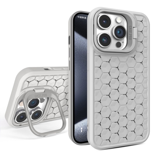 

For iPhone 15 Pro Max Honeycomb Radiating Lens Holder Magsafe Phone Case(Grey)