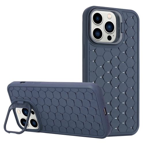 

For iPhone 16 Pro Honeycomb Radiating Lens Holder Magsafe Phone Case(Blue)