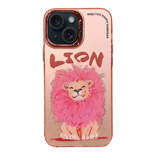 

For iPhone 14 Electroplated Lens Ring Cartoon Animal Phone Case(Lion)