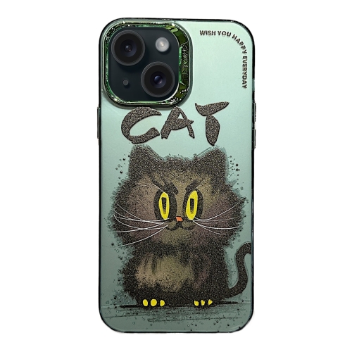 

For iPhone 15 Electroplated Lens Ring Cartoon Animal Phone Case(Cat)