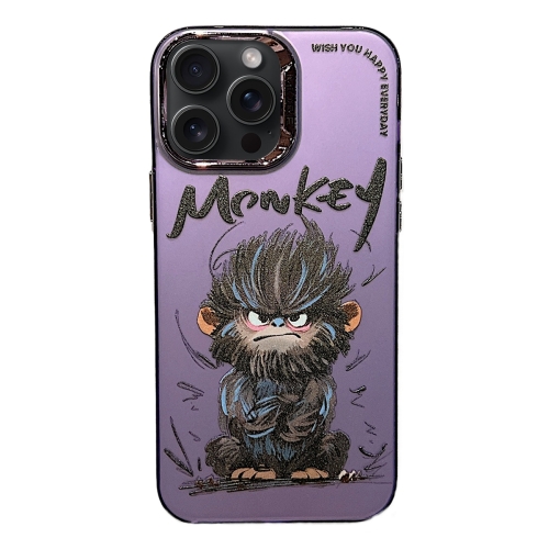 

For iPhone 15 Pro Electroplated Lens Ring Cartoon Animal Phone Case(Monkey)