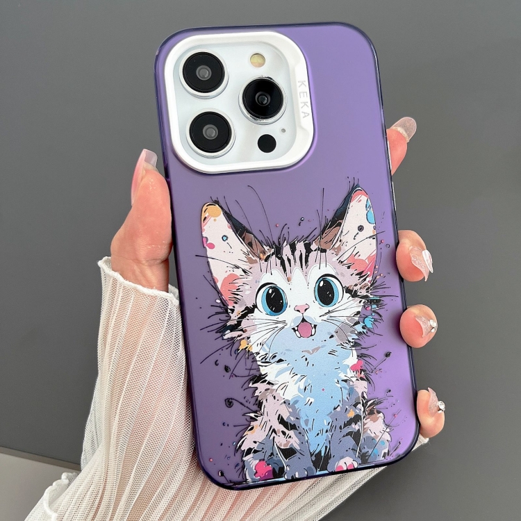 

For iPhone 15 Pro Dual-sided IMD Animal Graffiti TPU + PC Phone Case(Stunned Cat)