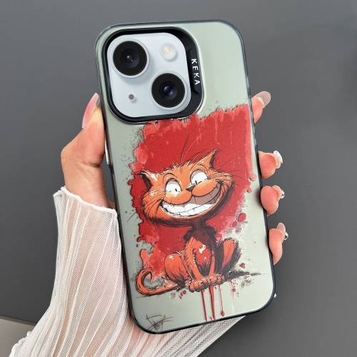 

For iPhone 15 Plus Dual-sided IMD Animal Graffiti TPU + PC Phone Case(Grinning Cat)