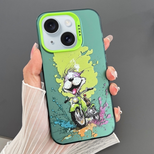 

For iPhone 15 Plus Dual-sided IMD Animal Graffiti TPU + PC Phone Case(Motorcycle Dog)