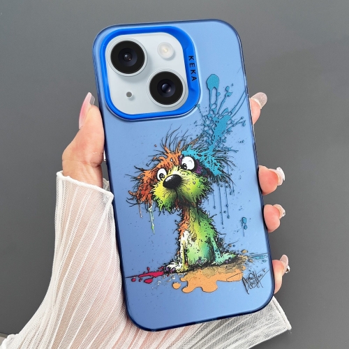 

For iPhone 15 Dual-sided IMD Animal Graffiti TPU + PC Phone Case(Fallen Dog)