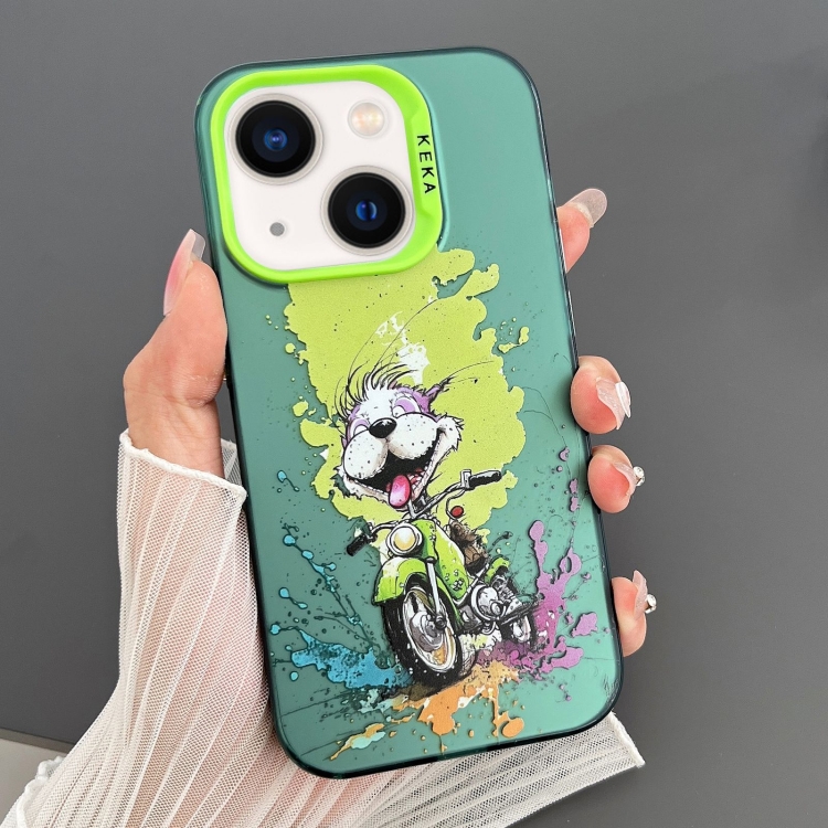 

For iPhone 14 Plus Dual-sided IMD Animal Graffiti TPU + PC Phone Case(Motorcycle Dog)