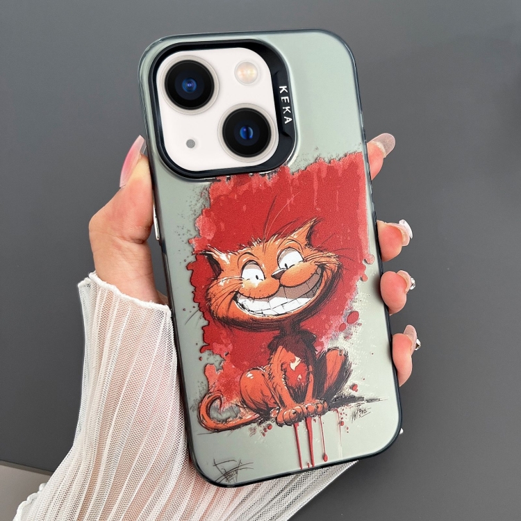 

For iPhone 14 Dual-sided IMD Animal Graffiti TPU + PC Phone Case(Grinning Cat)