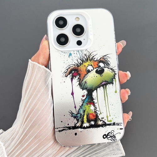 

For iPhone 14 Pro Dual-sided IMD Animal Graffiti TPU + PC Phone Case(Melting Green Orange Dog)