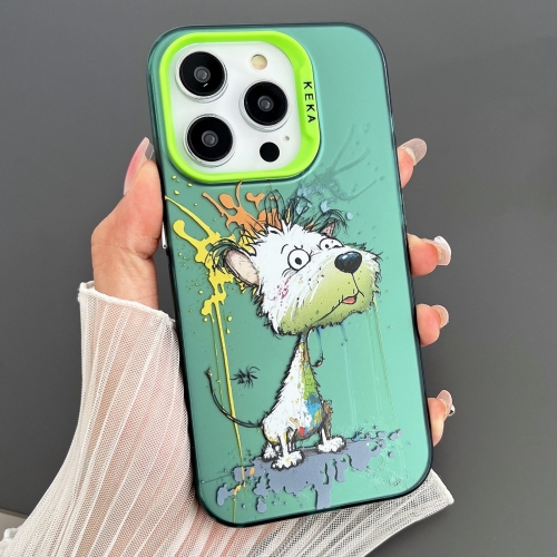 

For iPhone 13 Pro Max Dual-sided IMD Animal Graffiti TPU + PC Phone Case(Melting White Green Dog)