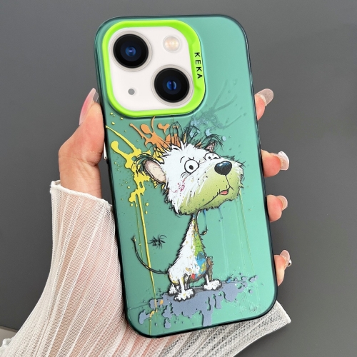 

For iPhone 13 Dual-sided IMD Animal Graffiti TPU + PC Phone Case(Melting White Green Dog)