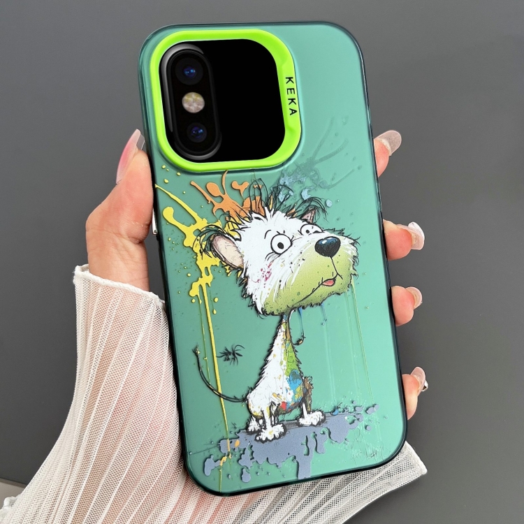 

For iPhone X / XS Dual-sided IMD Animal Graffiti TPU + PC Phone Case(Melting White Green Dog)