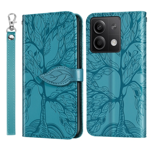 

For Xiaomi Redmi Note 13 4G Life Tree Embossing Pattern Leather Phone Case(Blue)