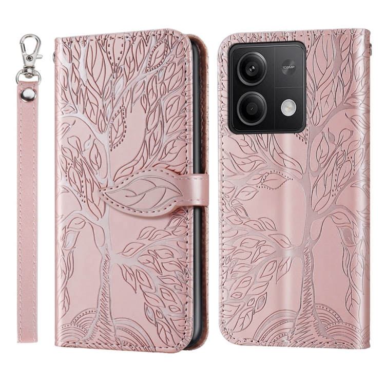 

For Xiaomi Redmi Note 13 4G Life Tree Embossing Pattern Leather Phone Case(Rose Gold)